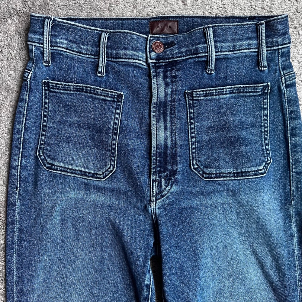 Mother Jeans Womens 24 Medium Wash Patch Pocket Raw Hem Straight Leg Denim